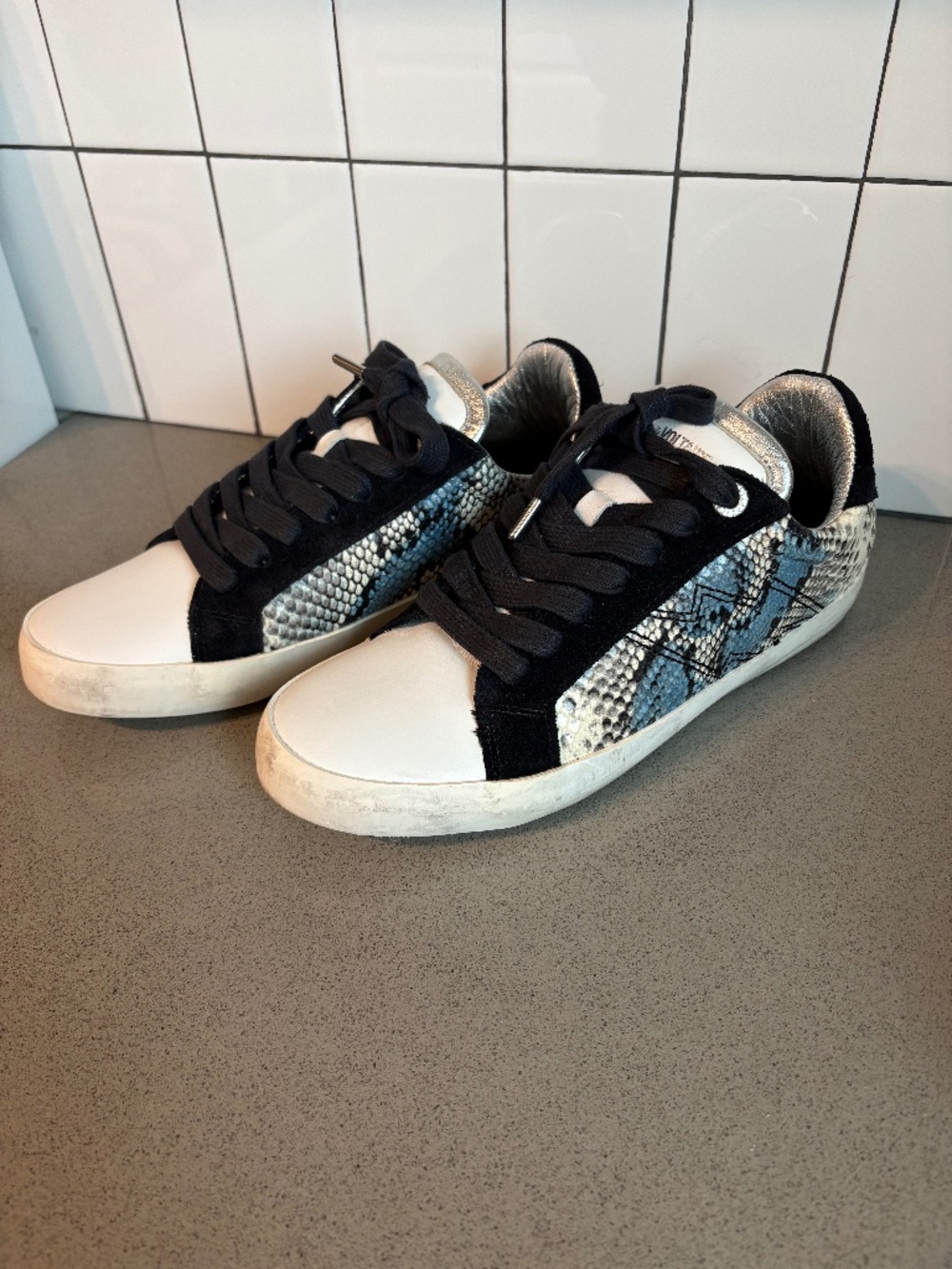 NWOT Zadig & Voltaire blue & gray python sneakers - size 39 /9